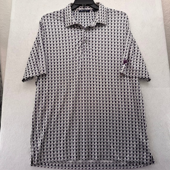 Cutter & Buck Polo‎ Shirt Golf Short Sleeve Purple Geometric Pattern Mens L - Picture 1 of 11